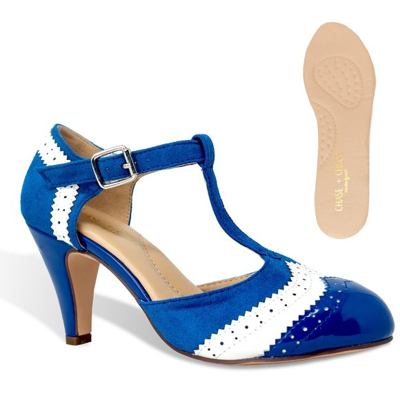 Chase + Chloe Blue and White Heels - Picture 2 of 4